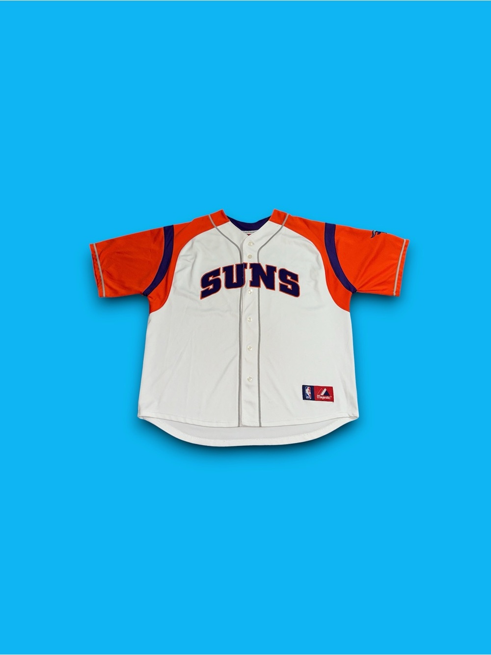 Vintage Phoenix Suns NBA Majestic baseball style jersey white mens XL